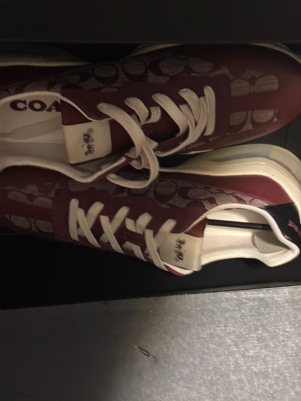 Coach Men's Maroon Signature Panel Lace-Up Sneakers Unisex Women size 11